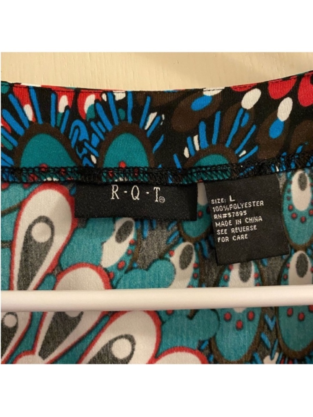 Floral-Print Cowl Neck Women’s Top - Teal, Red & Blue- Sz Large - Picture 4 of 4